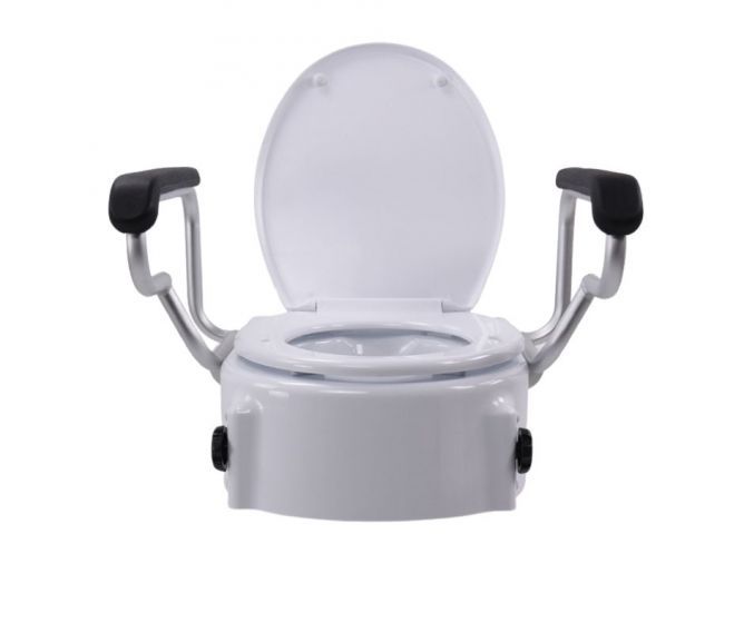 Raised toilet seat with arms