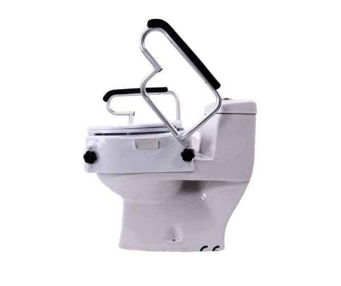 Raised toilet seat with armrests